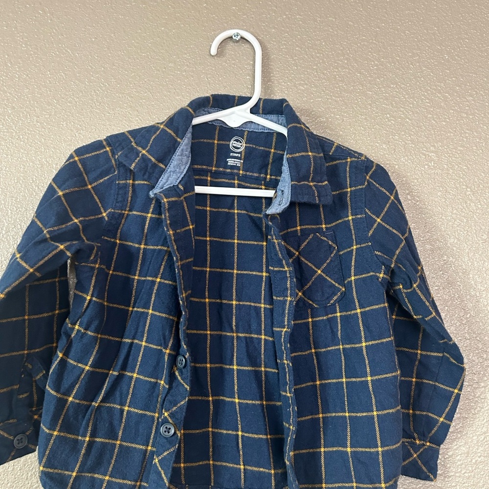 Wonder Nation Navy and Mustard Plaid Shirt